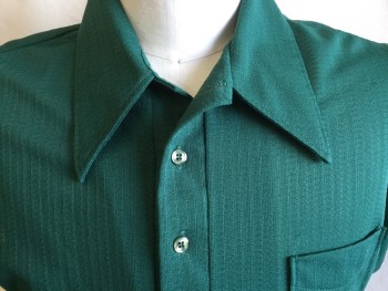 TOWNCRAFT, Dk Green, Polyester, Texture Knit, Collar Attached, 4 Button Front, 1 Pocket, Short Sleeves,