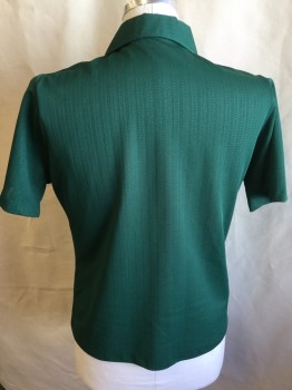 TOWNCRAFT, Dk Green, Polyester, Texture Knit, Collar Attached, 4 Button Front, 1 Pocket, Short Sleeves,