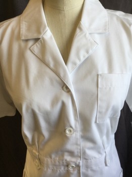 Womens, Nurses Dress, DICKIES, White, Cotton, Polyester, Solid, S, (MULTIPLE)  Notched Lapel, Button Front, 3 Pockets, Short Sleeves, 1" Waistband with 2 Short Belt & 1 Button Front, and  Elastic Back,