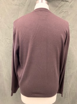 Mens, Pullover Sweater, TRAVELSMITH, Chocolate Brown, Wool, Nylon, Solid, L, Crew Neck, Long Sleeves, Ribbed Knit Neck/Waistband/Cuff