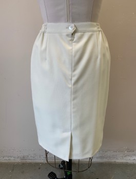 N/L, Cream, Polyester, Solid, Pencil Skirt, 1" Wide Waistband with Elastic at Sides, Double Pleats, Knee Length, Vent at Back Hem