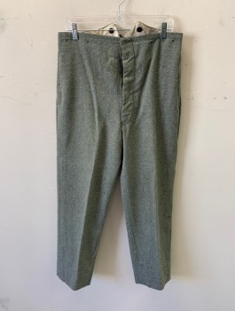 Mens, Pants, N/L, Sage Green, Wool, Solid, Heathered, 34/29, Button Fly, 2 Pockets, Flat Front,