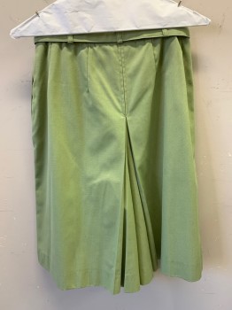 Womens, Pants, QUEEN CLASSICS, Lt Green, Cotton, W: 26, *Matching Belt with Brown Leather Ends, Culottes, Pleated Front, Zip Side, Button Side