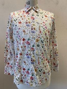 PAUL SMITH, White, Assorted Colors, Cotton, Floral, L/S, Button Front, Collar Attached,