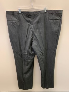 Mens, Suit, Pants, JOHN VICTOR, Charcoal Gray, Tan Brown, White, Wool, Stripes - Pin, Zip Front, Extended Waistband With Button, 4 Pockets, Creased Front