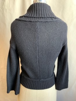 Womens, Sweater, JUICY COUTURE, Black, Viscose, Wool, Solid, P, Horizontal Cable Knit, Ribbed Knit Shawl Collar, Ribbed Knit Cuff/Waistband, 3 Snap Front