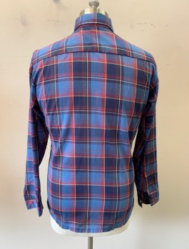 DEECEE, Navy Blue, Blue, Red, Beige, Green, Cotton, Plaid, C.A., Button Front, L/S, 2 Chest Pockets