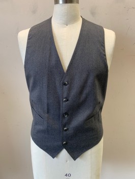 CRICKETEER, Dk Gray, Wool, V-N, Single Breasted, Button Front, Belted Back