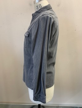 Mens, Western, ONLY & SONS, Gray, Cotton, Solid, M, Snap Front, L/S, 2 Snap Flap Pocket, Western Yoke Back Only