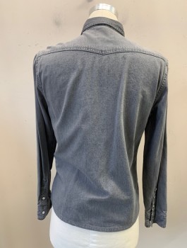 Mens, Western, ONLY & SONS, Gray, Cotton, Solid, M, Snap Front, L/S, 2 Snap Flap Pocket, Western Yoke Back Only