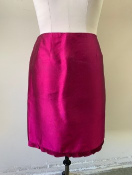 Womens, Suit, Skirt, TERI JOHN, Magenta Pink, Rayon, Polyester, Solid, W:30, Evening Suit, Shiny Fabric, Pencil Skirt, Knee Length, Self Ruffle at Hem, Invisible Zipper in Back