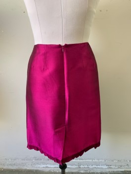 Womens, Suit, Skirt, TERI JOHN, Magenta Pink, Rayon, Polyester, Solid, W:30, Evening Suit, Shiny Fabric, Pencil Skirt, Knee Length, Self Ruffle at Hem, Invisible Zipper in Back