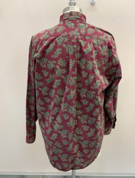TOMMYHILFIGER, Red Burgundy, Forest Green, Cream, Cotton, Paisley/Swirls, B.F., C.A., L/S, Holes At Left Side Hem