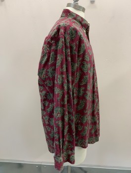 TOMMYHILFIGER, Red Burgundy, Forest Green, Cream, Cotton, Paisley/Swirls, B.F., C.A., L/S, Holes At Left Side Hem