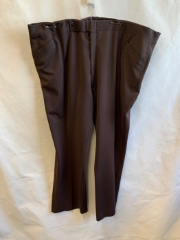 Mens, Pants, LET DOWN, Dk Brown, Polyester, 52/32, Top Pockets, Zip Front, F.F,  2 Back Patch Pockets