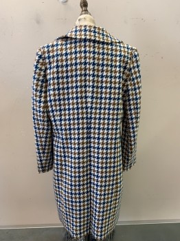 Womens, 1970s Vintage, Suit, Jacket, Amanda Smith, White, Brown, Teal Blue, Acrylic, Nylon, Houndstooth, 8P, L/S, C.A., Top Pockets,