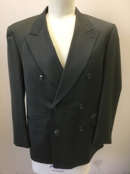 Mens, 1990s Vintage, Suit, Jacket, ALBERT NIPON, Dk Olive Grn, Wool, Solid, 42R, Double Breasted, Wide Peaked Lapel, 3 Pockets, Solid Dark Olive Lining, Early 1990's