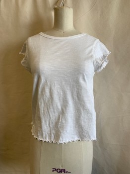 Womens, Top, TOPSHOP, White, Cotton, Solid, 4, CN, Cap Sleeves,  Lettuce Trim