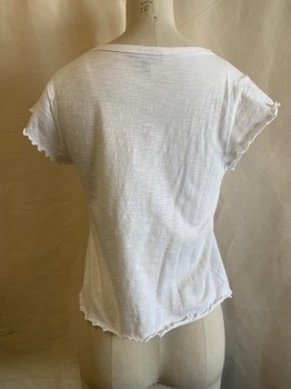 Womens, Top, TOPSHOP, White, Cotton, Solid, 4, CN, Cap Sleeves,  Lettuce Trim