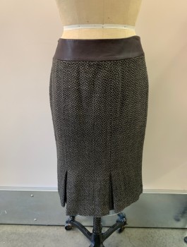 PHILIPPE ADEC, Dk Brown, Wool, 2 Color Weave, Side Zipper, Dark Brown, Black, And Beige Weaving, Dark Brown Leather Waistband, 2 Pleats At Back *Waistband Slightly Worn*