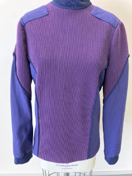 MTO, Purple, Blue, Plum Purple, Polyester, Textured Fabric, Mock Neck, Waffle, with Insets Piping Trim, CB Zip