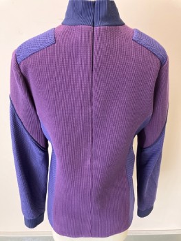 Womens, Sci-Fi/Fantasy Top, MTO, Purple, Blue, Plum Purple, Polyester, Textured Fabric, 38, Mock Neck, Waffle, with Insets Piping Trim, CB Zip