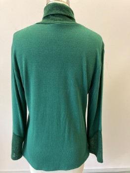 N/L, Green, Polyester, Rayon, Solid, Turtleneck, L/S, V Sheer Shape  And Sleeves