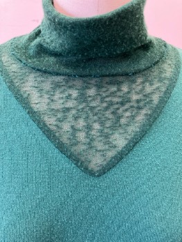 Womens, Sci-Fi/Fantasy Top, N/L, Green, Polyester, Rayon, Solid, B36, Turtleneck, L/S, V Sheer Shape  And Sleeves