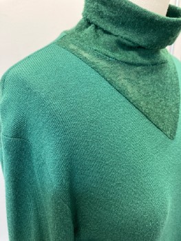 Womens, Sci-Fi/Fantasy Top, N/L, Green, Polyester, Rayon, Solid, B36, Turtleneck, L/S, V Sheer Shape  And Sleeves