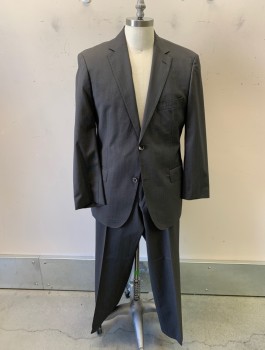 Mens, Suit, Jacket, HUGO BOSS, Gray, Wool, Solid, 40 S, Notched Lapel, 2 Button Front, 3 Pocket  2 Back Vents