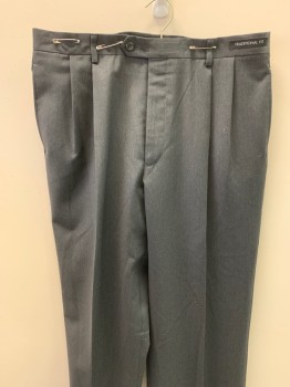 JOS A BANK, Dk Gray, Poly/Cotton, Side Pockets, Zip Front, Pleated Front, 2 Back Pockets