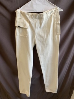 Womens, Casual Pants, DRIES VAN NOTEN, White, Cotton, Solid, 31, 30, Side Velcro Closure, Side Cargo Pocket, 2 Welt Pockets, Slim Fit