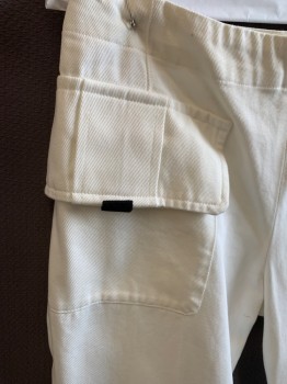 DRIES VAN NOTEN, White, Cotton, Solid, Side Velcro Closure, Side Cargo Pocket, 2 Welt Pockets, Slim Fit