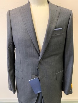 Mens, Suit, Jacket, HICKEY FREEMAN, Gray, Wool, Stripes, 40R , Notched Lapel, 2 Button Front, 3 Pockets 2 Back Vents
