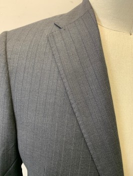 HICKEY FREEMAN, Gray, Wool, Stripes, Notched Lapel, 2 Button Front, 3 Pockets 2 Back Vents