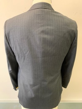 HICKEY FREEMAN, Gray, Wool, Stripes, Notched Lapel, 2 Button Front, 3 Pockets 2 Back Vents