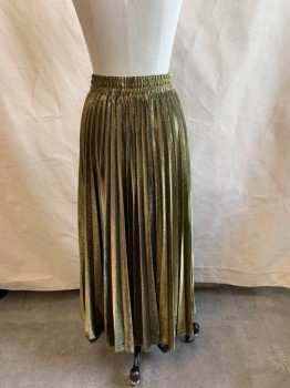 Womens, Skirt, Z & I, Gold, Polyester, Solid, W26, Elastic Waistband, Pleated
