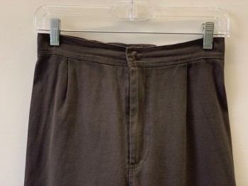 NO LABEL, Brown, Cotton, Solid, Pleated, Scrunched Waist Band In The Back, Zip Front,