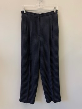 Womens, 1990s Vintage, Suit, Pants, VALERIE STEVENS, Black, Off White, Acetate, Polyester, Stripes - Pin, W28, Pleated Front, Side Pockets, Zip Front