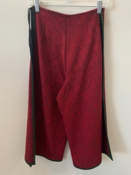 Womens, Sci-Fi/Fantasy Pants, NL, Dk Red, Dk Green, Polyester, Solid, Textured Fabric, W24, Wrap Style, Tie At Side, Dark Green Trim, Aged/Distressed,