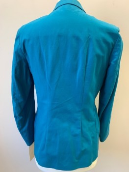 PAUL SMITH, Turquoise Blue, Cotton, Solid, Single Breasted, 2 Bttns, Notched Lapel, 2 Welt Pocket,