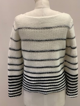 Womens, Pullover, THEORY, White, Black, Wool, Cashmere, Stripes, S, Boat Neck, L/S,