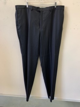 HICKEY, Black, Gray, Wool, Stripes - Vertical , Stripes - Pin, Side Pockets, Zip Front, F.F, 2 Back Pockets