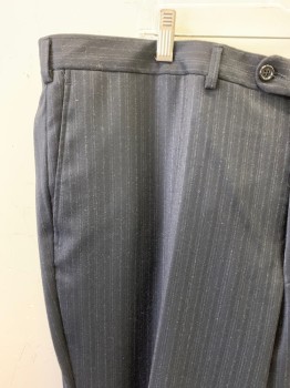 HICKEY, Black, Gray, Wool, Stripes - Vertical , Stripes - Pin, Side Pockets, Zip Front, F.F, 2 Back Pockets