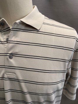 PGA TOUR, Ice Green, Black, Polyester, Stripes, Golf Shirt, 3 Buttons, Rib Knit Collar