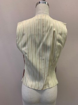 LUCIANO TEMPESTA, Maroon Red, Cream, Linen, Solid, Stripes, V-N, Button Front, 2 Pockets,
