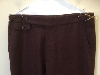 Womens, Slacks, N/L, Maroon Red, Black, Wool, Heathered, 30/31, 1-1/2" Waist Band, 1 Button Front, 2 Gold Side Buckle, 5 Pockets, Flat Front, Zip Front,