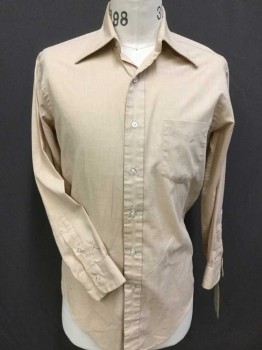 Mens, Dress Shirt, ADAN & JOSI, Tan Brown, Off White, Poly/Cotton, Solid, L, Collar Attached, Button Front, 1 Pocket, Long Sleeves,