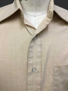 ADAN & JOSI, Tan Brown, Off White, Poly/Cotton, Solid, Collar Attached, Button Front, 1 Pocket, Long Sleeves,