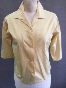 JOYCE LANE, Yellow, Cotton, Solid, 3/4 Sleeve Button Front, Notched Collar,